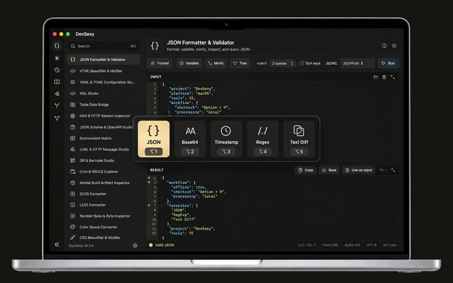 使用情境示意:Mac 上的 DevSexy 完整工作台與快捷鍵工具列
